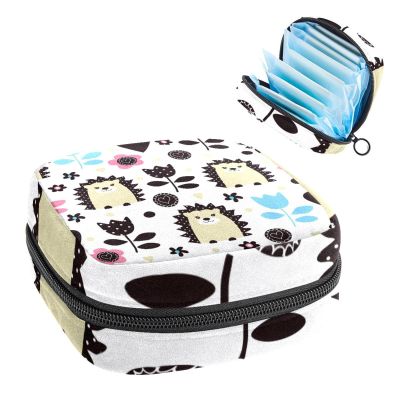 Women's Sanitary Pad Pouch, Cute Hedgehog Period Bag with Zipper