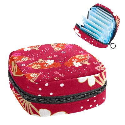 Women's Menstrual Product Storage Bag, Red Japanese Period Pouch with Zipper