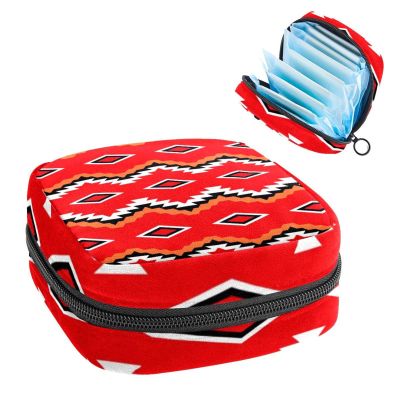 Women's Menstrual Product Storage Bag, Red Geometric, Zippered