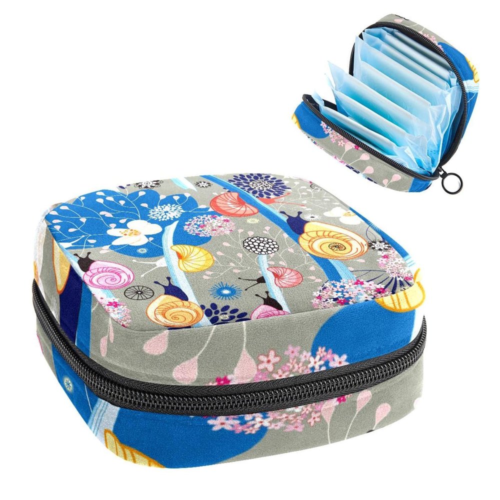 Portable Period Product Storage Pouch with Zipper, Snail on Branches