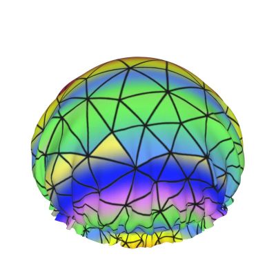 Geometric Reusable Waterproof Shower Cap with PEVA Lining