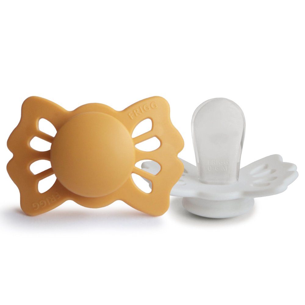 FRIGG Lucky Silicone Pacifiers, Symmetrical 2-Pack, BPA-Free, Made in Denmark, Honey Gold/Cream, Size 1 (0–6 Months)