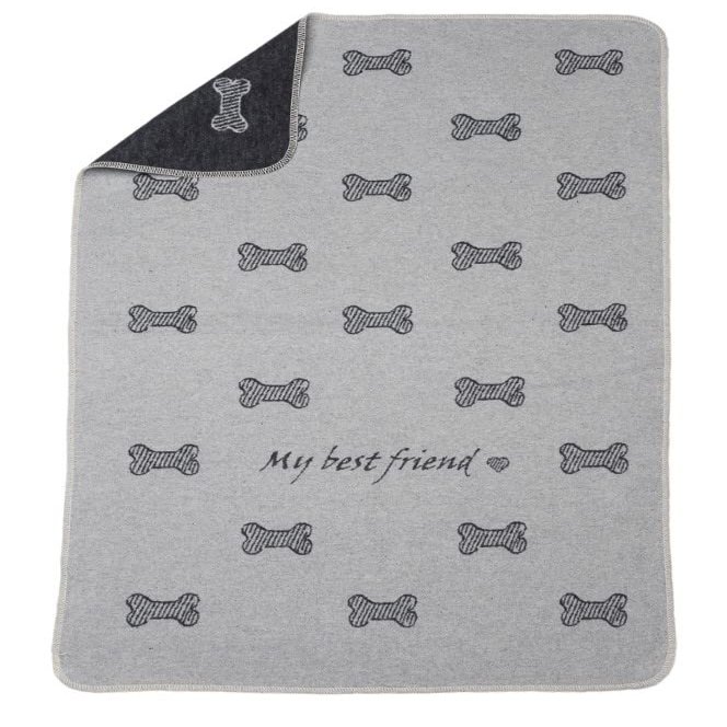 David Fussenegger “My Best Friend/Bones Allover” Dog Blanket, 70 x 90 cm, Light Gray