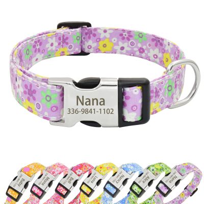 Senristar Personalized Floral Dog Collar with Name and Engraved Buckle