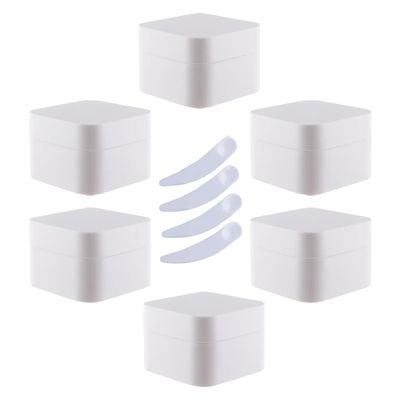 LusDoly 6-Pack 50 ml White Plastic Cream Jars with Lids and 4 Spoons