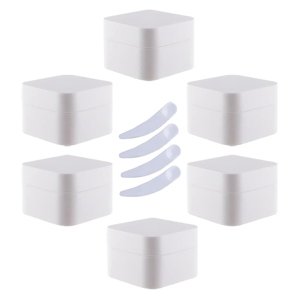 LusDoly 6-Pack 50 ml White Plastic Cream Jars with Lids and 4 Spoons