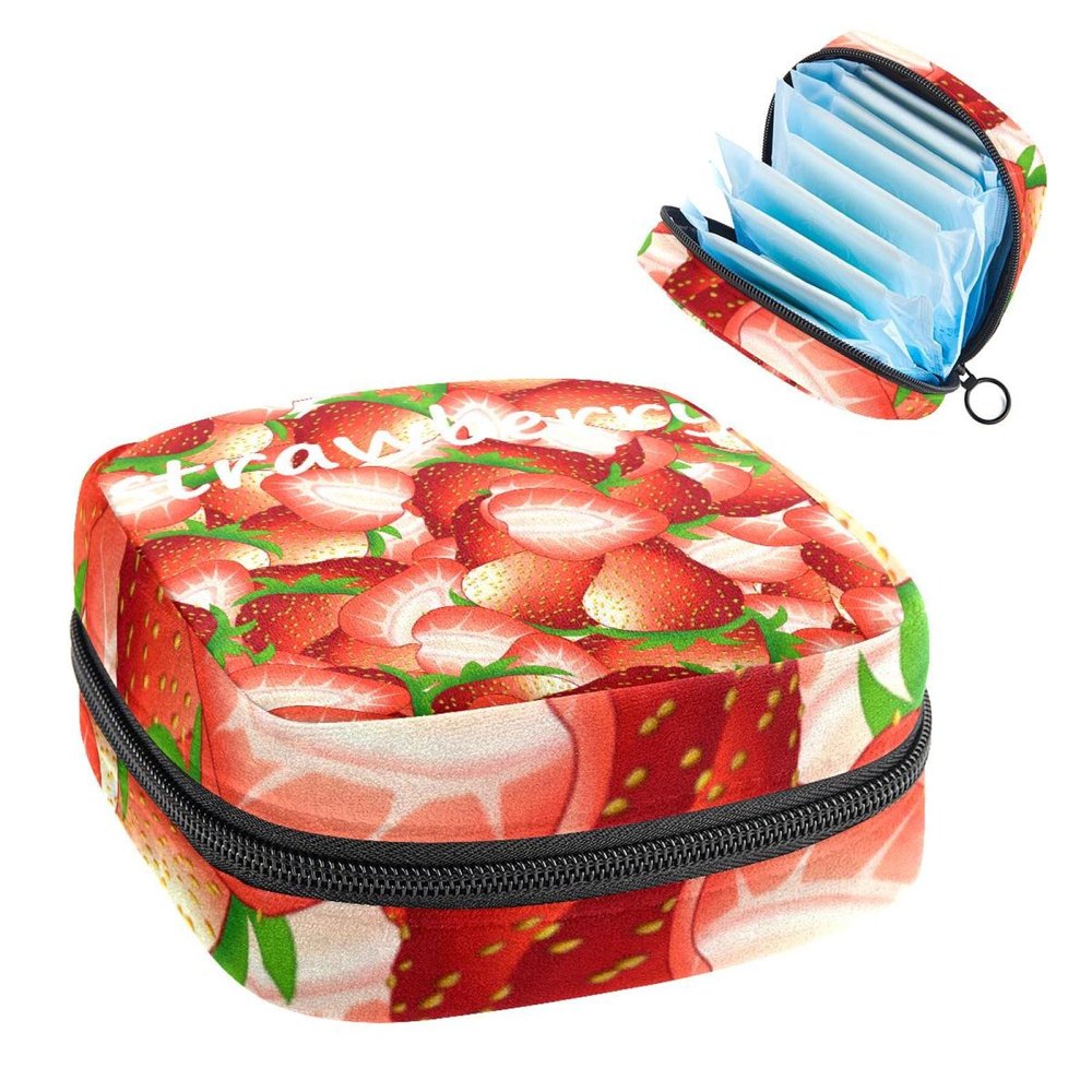 Women's Strawberry Period Product Storage Bag with Zipper