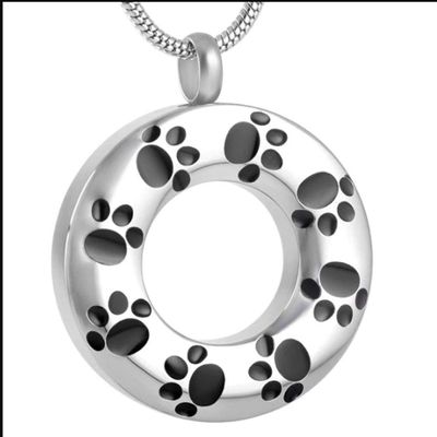 NOBRIM Silver Pet Ash Memorial Necklace Urn with Black Paw Print