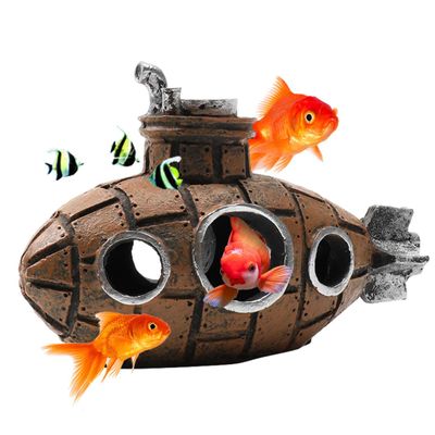 HyzaPhix Brown Submarine Aquarium Decoration and Fish & Shrimp Hiding Cave