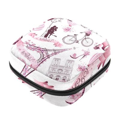 Period Pad Storage Bag for Women, Large Capacity, Paris Eiffel Tower Pattern