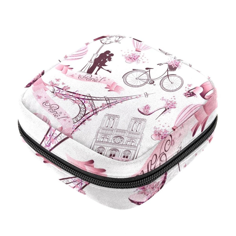 Period Pad Storage Bag for Women, Large Capacity, Paris Eiffel Tower Pattern
