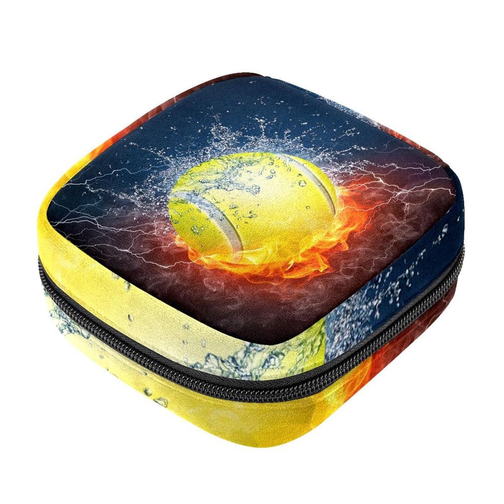 Ice Fire Baseball Period Pad Storage Bag with Zipper, Portable Menstrual Cup Bag for Teens and Women