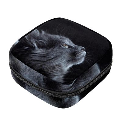 Women's Sanitary Pad Storage Bag, Gray Cat, Look-Up Menstrual Cup, Portable Period Pad Pouch