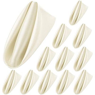 ADJAN Dinner Napkins, 12 Pieces, 50 cm, Square Satin Fabric, Off White