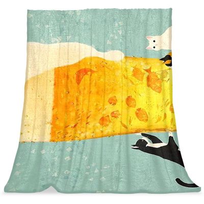 TBOUOBT Throw Blanket, Soft and Fluffy Comforter for Boys and Girls, Cute Cat and Fish Cartoon Animals