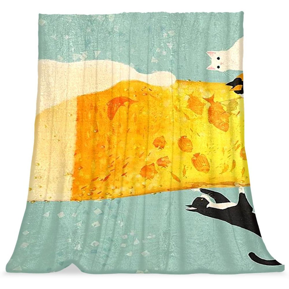 TBOUOBT Throw Blanket, Soft and Fluffy Comforter for Boys and Girls, Cute Cat and Fish Cartoon Animals