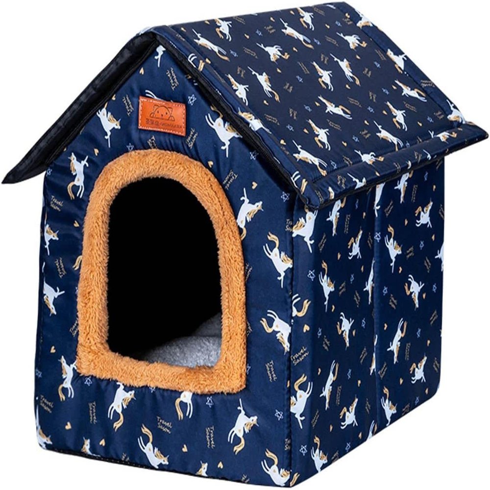 Outdoor Cat House, Waterproof, Weather-Resistant, Foldable, for Small Cats (M, Dark Blue)
