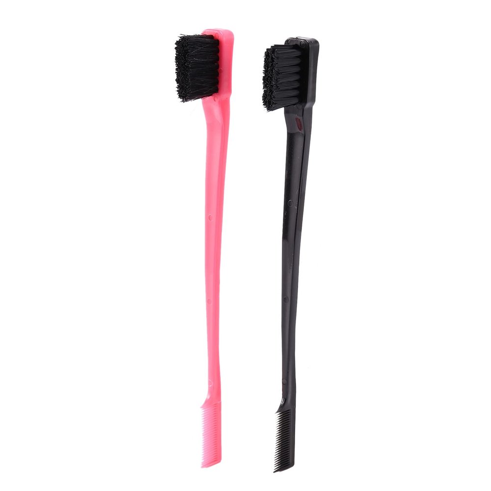Reionppy Double-Sided Edge Control Hair Brush Comb Combo Pack, 2 Pieces, Pink and Black