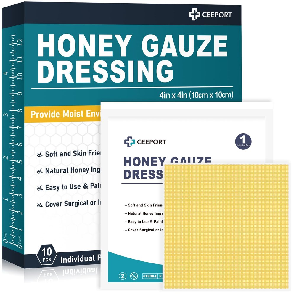 Ceeport Manuka Honey Gauze Wound Dressings, 4 x 4 in, 10 Count