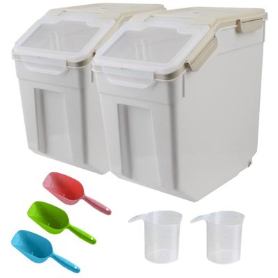 Uotyle 10 kg Airtight Pet Food Storage Containers with Lids and Wheels, Gray, 2-Pack