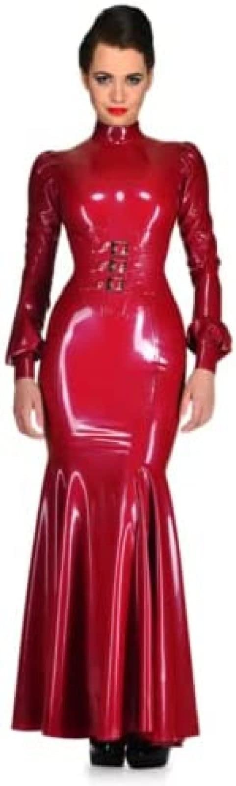 Sexy Red Latex Long Dress, One-Piece Rubber Corset, Purple, 4XL