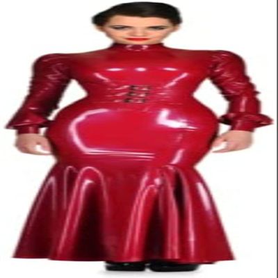 Sexy Red Latex Long Dress, Rubber One-Piece Corset, Purple, 4XL, Purple, XS