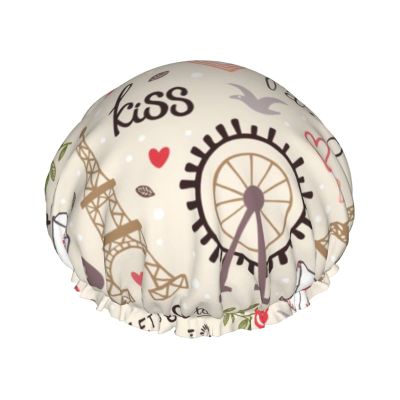 Paris Tower Reusable Waterproof Washable Adjustable Shower Cap for Women, All Hair Lengths