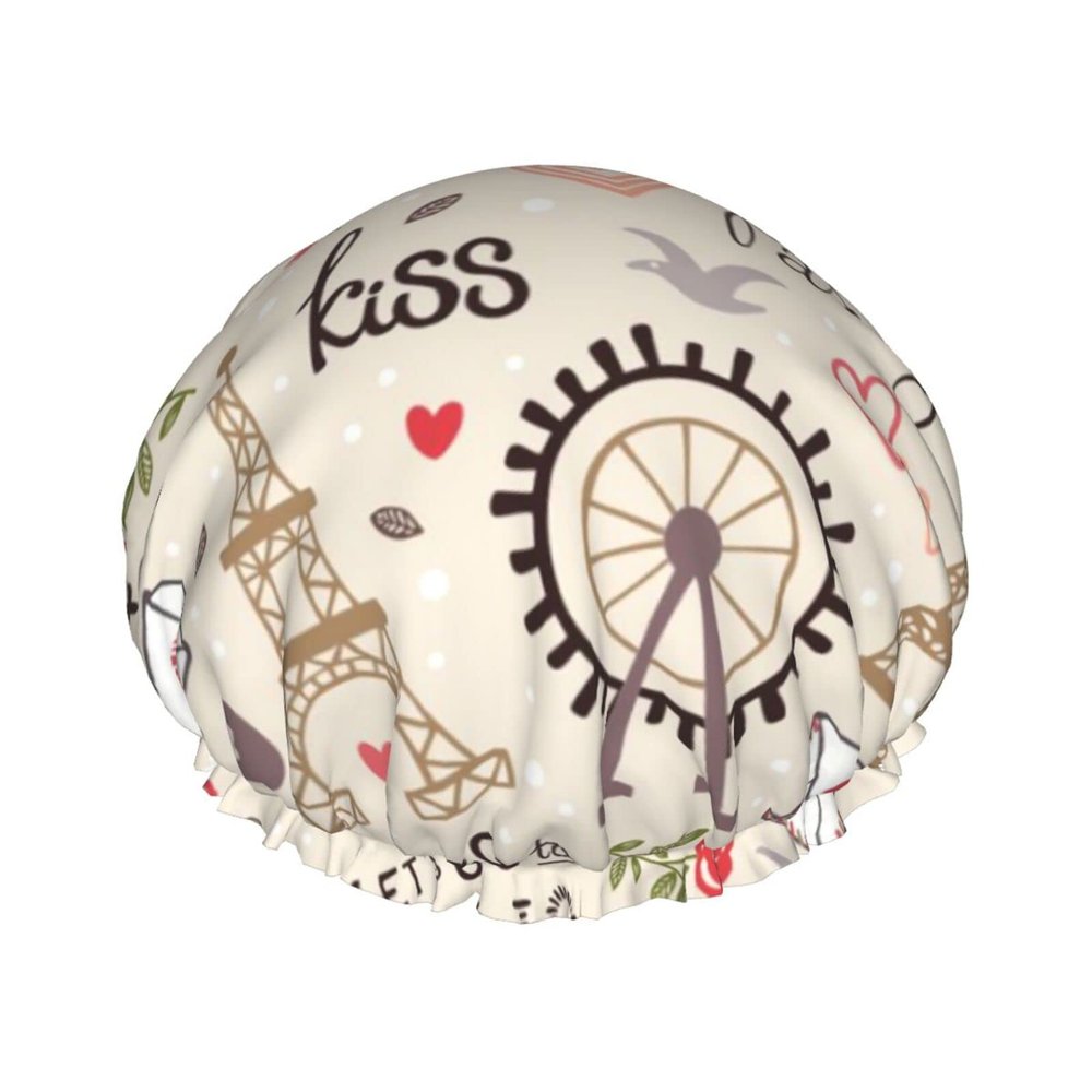 Paris Tower Reusable Waterproof Washable Adjustable Shower Cap for Women, All Hair Lengths