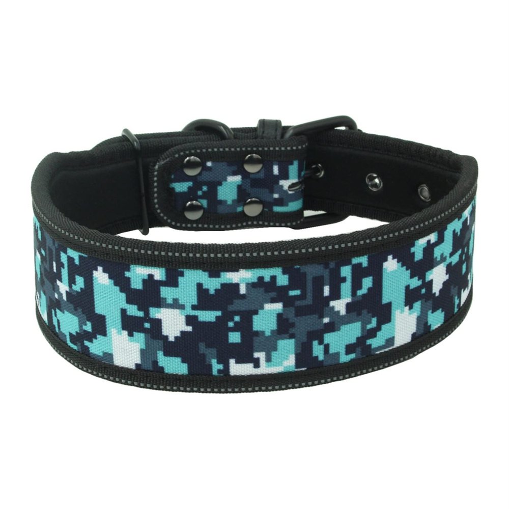 REYNEM Reflective Adjustable Dog Collar, Blue Camouflage, Size M
