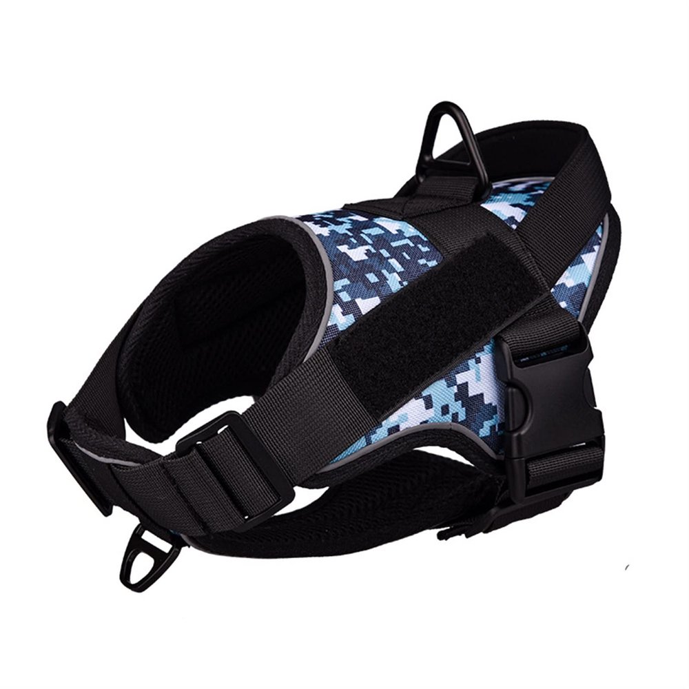 Reflective, Breathable, Adjustable Dog Harness Vest with Pet Name, 2-Colorful Blue, XL