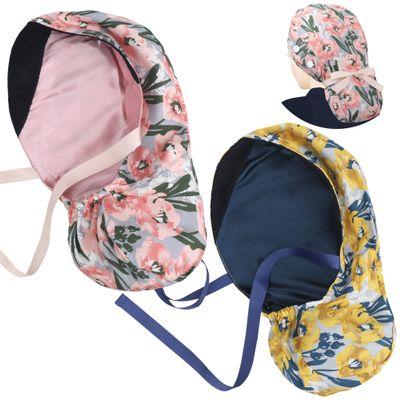 ABAMERICA Women's Scrub Cap, Nurse Cap and Ponytail Holder for Long Hair, B13 Satin-Lined, Pink + Yellow, 1