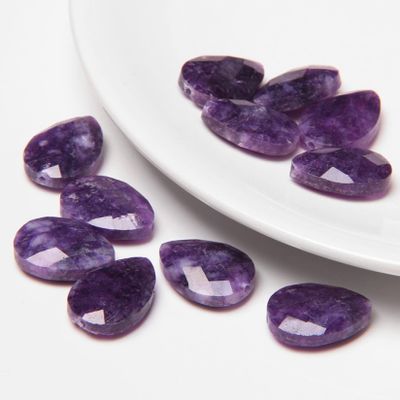 ESBANT 5-Piece Natural Faceted Crystal Teardrop Stone Pendants for DIY Women's Jewelry Making, Amethyst, 0.51 × 0.71 in