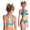 Blue and Red Sexy Latex Bra with Trim and Back Buttons, No Underwire, XL view 1