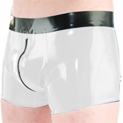 Latex Rubber Boxer Briefs, 100% Natural Rubber, Handmade, Zipper, White, XXL