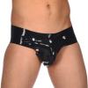 Black Latex Underwear with Front Openings, Tail and Buttons, Size L view 1