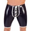 Women’s Sexy Black Latex Boxer Shorts with Front Lacing, Black and White, L view 1