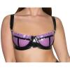 Transparent Purple and Black Latex Bra with Ruffles and Back Buttons, Black with Transparent Purple, Size 36 view 1