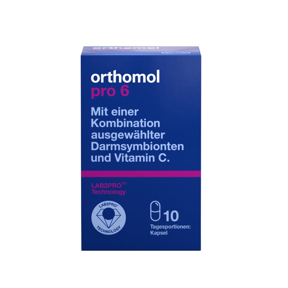 Orthomol Pro 6 Capsules: Selected Gut Symbionts + Vitamin C for Immune Support* and a Good Gut Feeling, e.g. with Antibiotics, Gluten-Free, 10-Day Supply