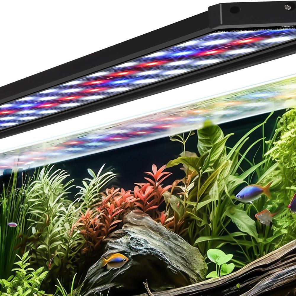AQQA Aquarium LED Light, Full Spectrum, Automatic Timer, 5 Brightness Levels, Extendable Mount, 7 Colors