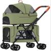 Double-Layer Pet Stroller for Two or More Dogs and Cats, Foldable, Removable, Green view 1