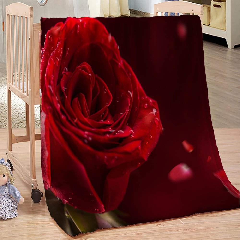 Fuzzy Red Roses Throw Blanket, 150 x 200 cm