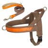 REYNEM Nylon Dog Collar, Harness & Leash Set, No-Pull, Leather, Puppy Dog Harness, Pet Vest, Strap for Small and Medium Dogs, French Bulldog (Color: Brown 2 Set, Size: L) view 1
