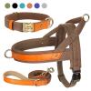 REYNEM Nylon Dog Collar, Harness & Leash Set, No-Pull, Leather, Puppy Dog Harness, Pet Vest, Strap for Small and Medium Dogs, French Bulldog (Color: Brown 2 Set, Size: L) view 2