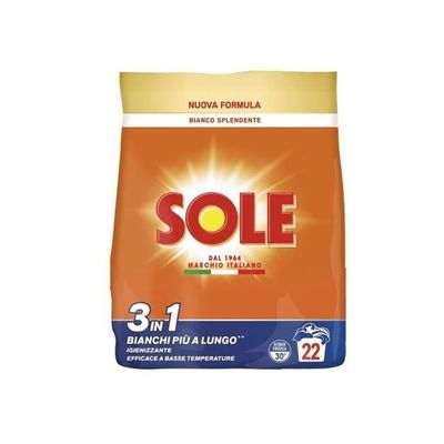 Sole Powder Laundry Detergent, New Formula, White & Bright, 1 x 1,100 g (22 Loads)