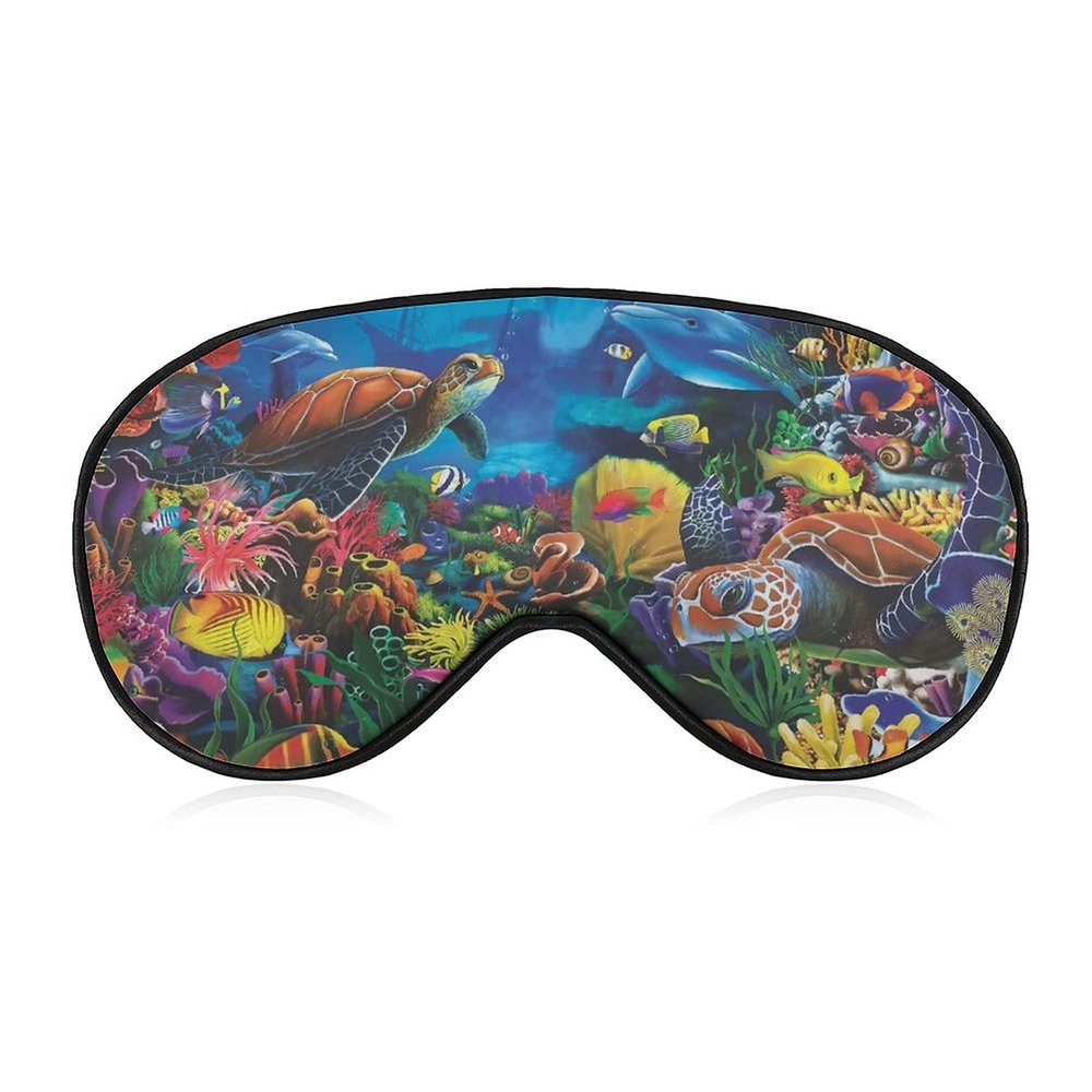 Multicolor Under the Sea Life Sleep Mask with Adjustable Strap