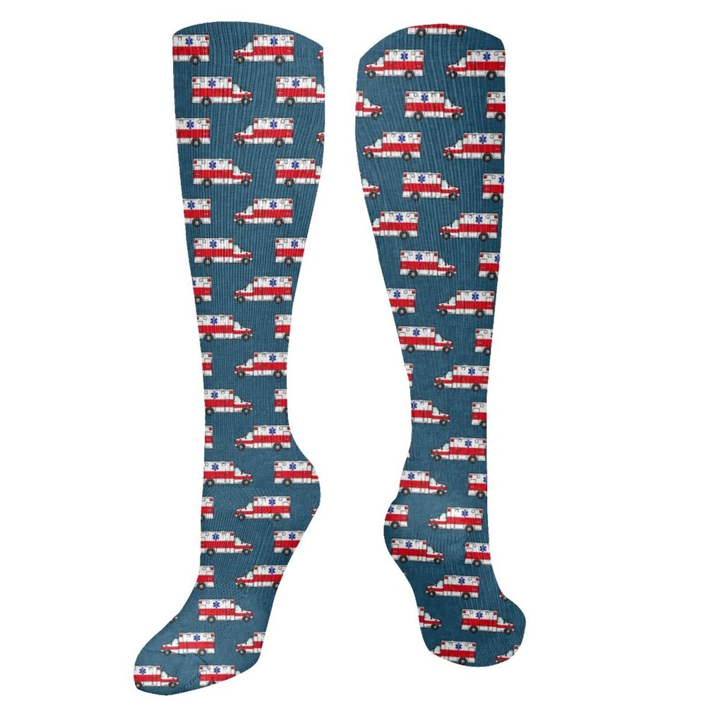 Lsjuee Ambulance EMS EMT Star of Life Dark Blue Compression Socks, 15–20 mmHg, for Women and Men