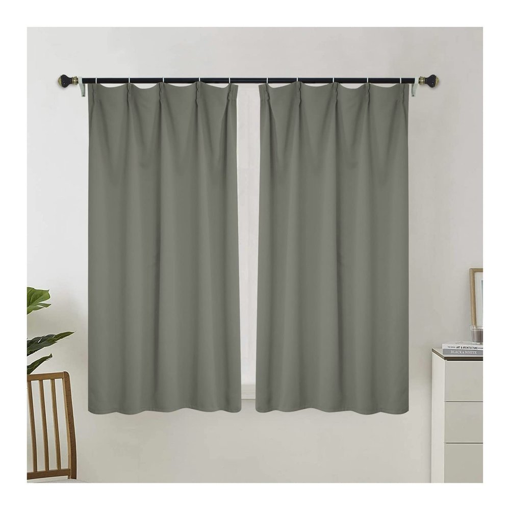 KnSam Blackout Curtains for Boys' Rooms, Light Gray, Solid Opaque Polyester, 110 x 100 cm (H x W), 2-Pack