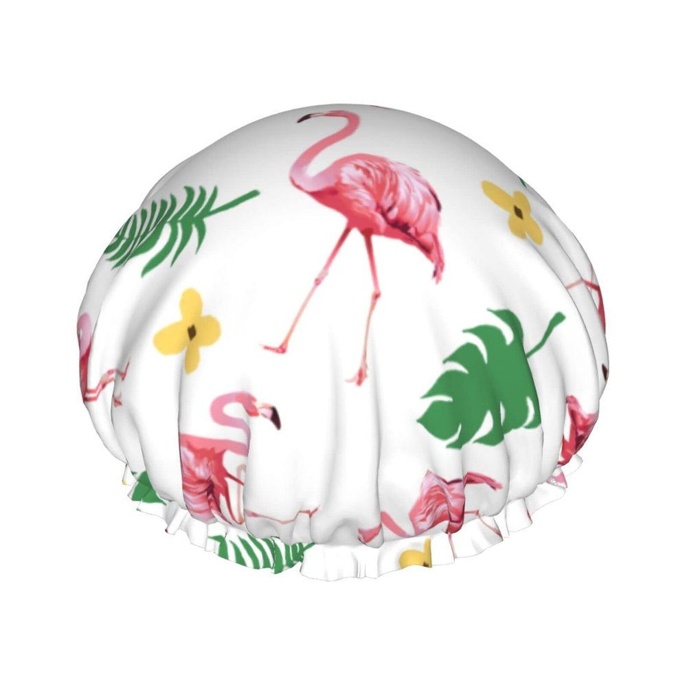 Flamingo Reusable Shower Cap for Long Hair, Double-Layer Waterproof, 1 Pack