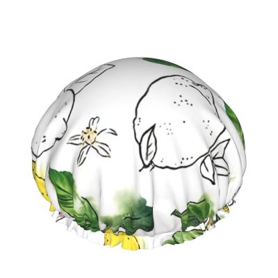 Lemon Reusable Shower Cap for Long Hair, Double-Layer Waterproof, 1 Pack