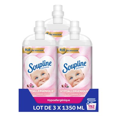 SOUPLINE Hypoallergenic Fabric Softener Concentrate, Sweet Almond, 3 x 1.35 L